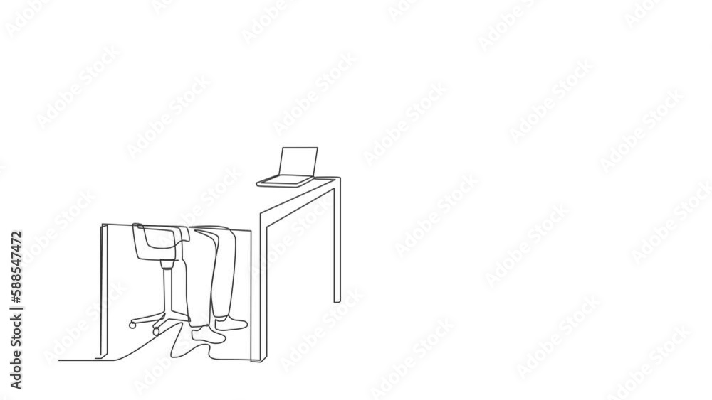 Poster animated self drawing of single continuous line draw exhausted sick tired manager sad boring sitting