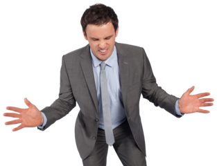 Businessman posing with hands out