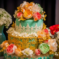 Obraz na płótnie Canvas A beautiful cake design with beautiful flowers, created by generative ai tools