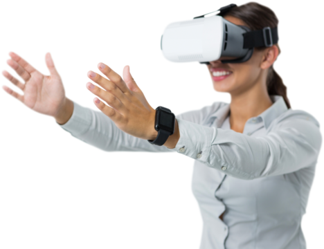 Female executive using virtual reality headset