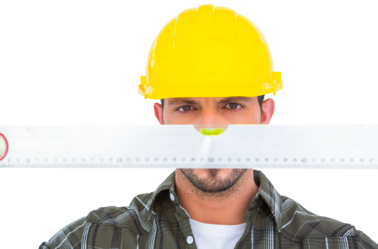 Handyman looking at spirit level