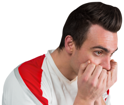 Disappointed football fan looking down - Powered by Adobe