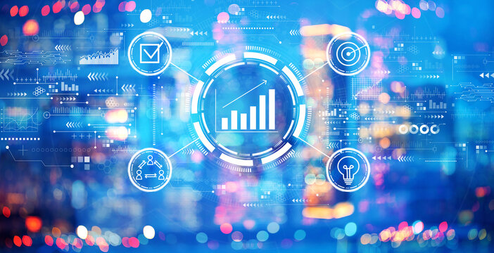 Marketing concept with blurred city lights at night