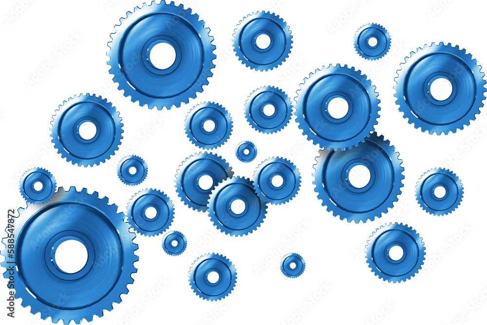 Poster digital composite image of various sized blue gears