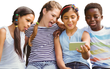 Happy children taking selfie at park