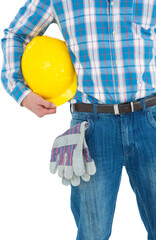 Manual worker with hard hat and gloves
