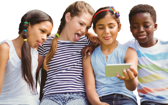 Happy children taking selfie at park