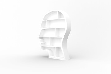 White empty human face shape bookshelves