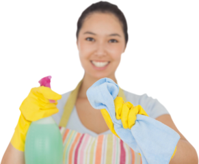 Happy woman wiping in front of her