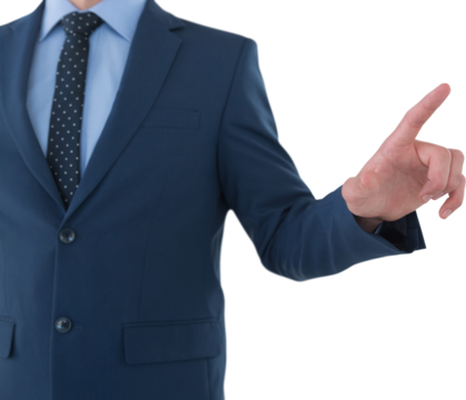 Mid section of businessman selecting on imaginary screen