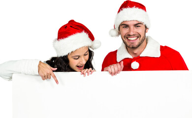 Happy couple showing placard