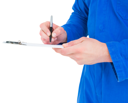 Mechanic writing on clipboard - Powered by Adobe