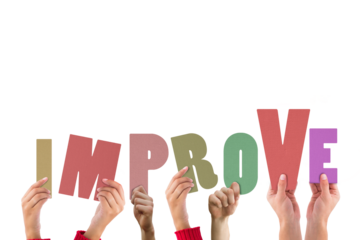 Cropped hands holding colorful word improve 