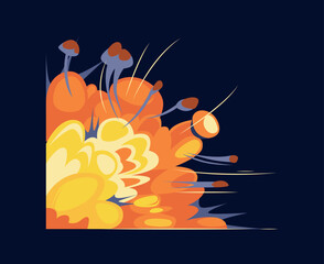 Obraz na płótnie Canvas Bomb explosion concept. Bomb or dynamite explosion. Destruction, blast and burst. Weapon and military equipment. Poster or banner for website. Cartoon flat vector illustration