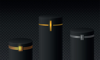 Podium for gold, silver and bronze winners realistic 3D vector illustration. Sage pedestal for champion award ceremony