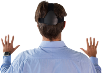Rear view of businessman wearing vr glasses