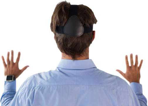 Rear view of businessman wearing vr glasses