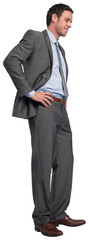 Smiling businessman with hands on hips