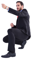 Businessman pulling something with effort 
