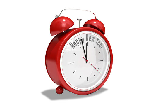 Happy new year in red alarm clock