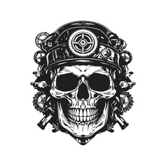 Fototapeta premium steampunk skull, logo concept black and white color, hand drawn illustration