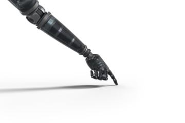 Wandaufkleber Cropped image of black robot hand pointing at something © vectorfusionart