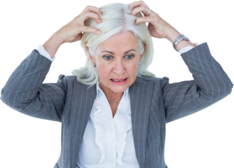 Stressed businesswoman with hands on head
