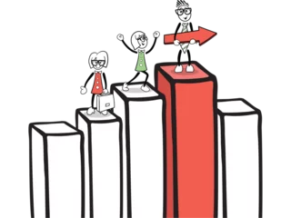 Fotobehang Buffet Cartoon standing on bar graph