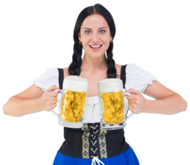 Pretty oktoberfest girl holding beer tankards