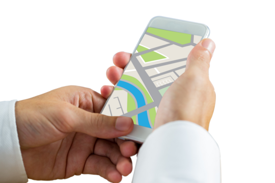 Man using map app on phone