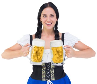 Pretty oktoberfest girl holding beer tankards - Powered by Adobe