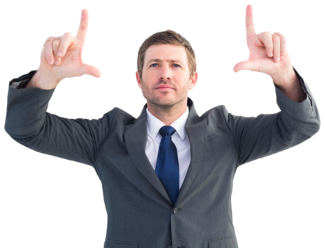 Focused businessman pointing with fingers