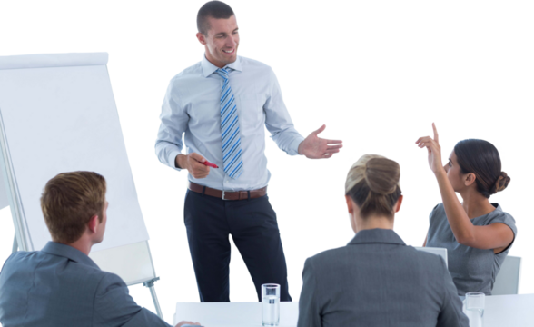 Business team interacting during brainstorming session 