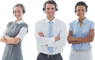 Portrait of call center executives with arms crossed