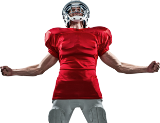 Aggressive American football player in red jersey screaming
