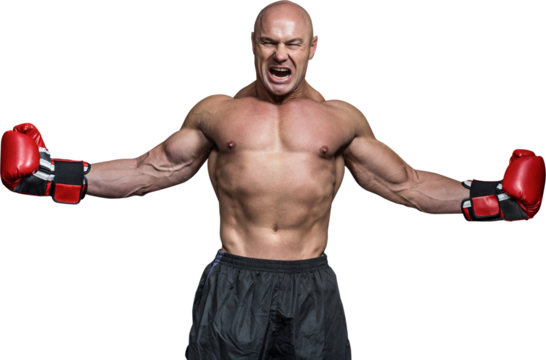 Successful boxer with arms outstretched