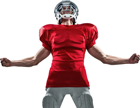Aggressive American football player in red jersey screaming