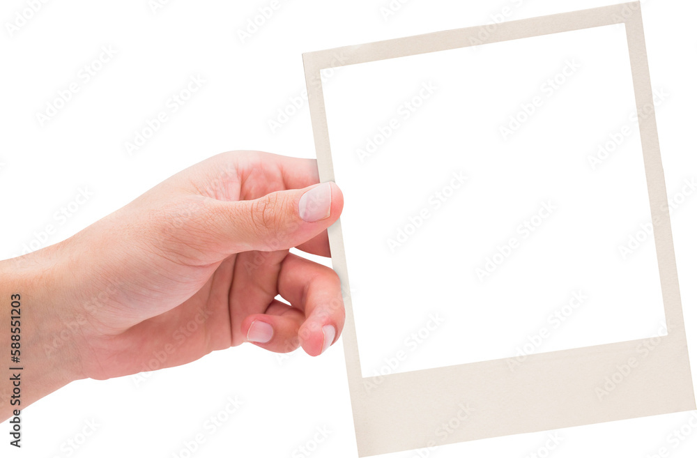 Poster human hand holding beige frame