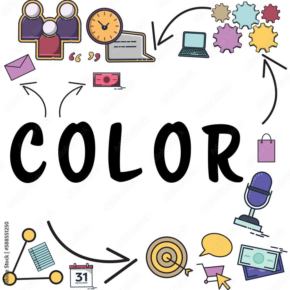 Poster color text surrounded by various web icons