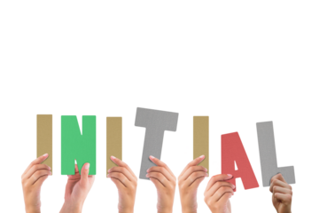 Colorful alphabet spelling initial held up by people 