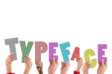 Colorful alphabet spelling typeface held up by people 