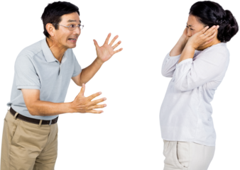 Older asian couple having an argument