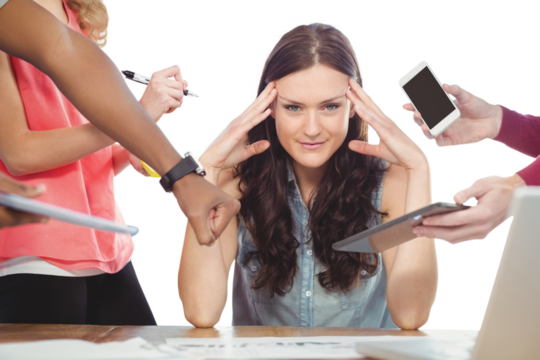 Woman with head in hands