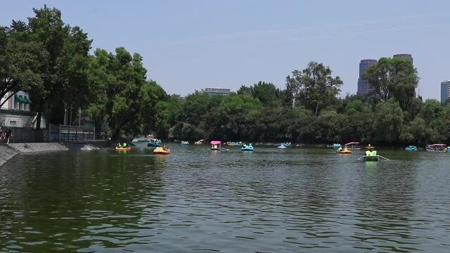Rowing Boats with Family: A Popular Pastime for Mexicans in Chapultepec Forest”