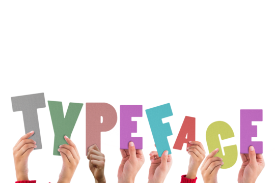 Colorful alphabet spelling typeface held up by people  - Powered by Adobe