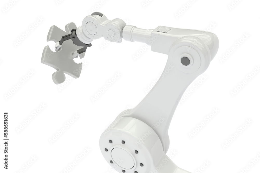 Poster digital generated image of robot with jigsaw piece