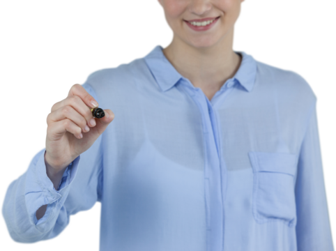 Businesswoman writing on imaginative digital screen - Powered by Adobe