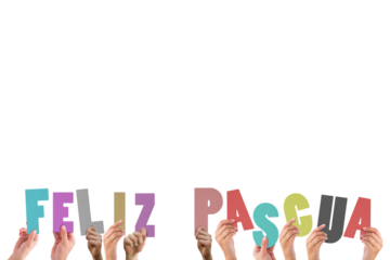 Hands holding up feliz pasqua