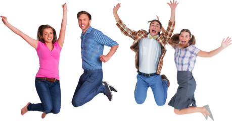 Obraz premium Full length of friends jumping