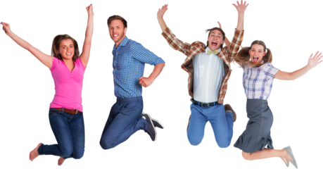 Full length of friends jumping